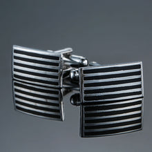 Load image into Gallery viewer, Copper quality enamel square stripes gold silver black flower cufflinks Top brand men's French shirt cufflinks