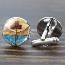 Load image into Gallery viewer, Tree of Life Cufflinks for Men Best Man Cufflinks Set Cufflinks Wedding Life Tree Suit Shirt Silver Cuff Links Men Accessories
