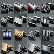 Load image into Gallery viewer, Copper quality enamel square stripes gold silver black flower cufflinks Top brand men's French shirt cufflinks
