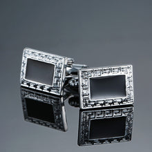 Load image into Gallery viewer, Copper quality enamel square stripes gold silver black flower cufflinks Top brand men's French shirt cufflinks
